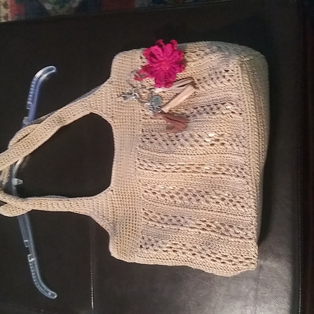 THE SAK-Large purse/tote..tan macrame with lining.